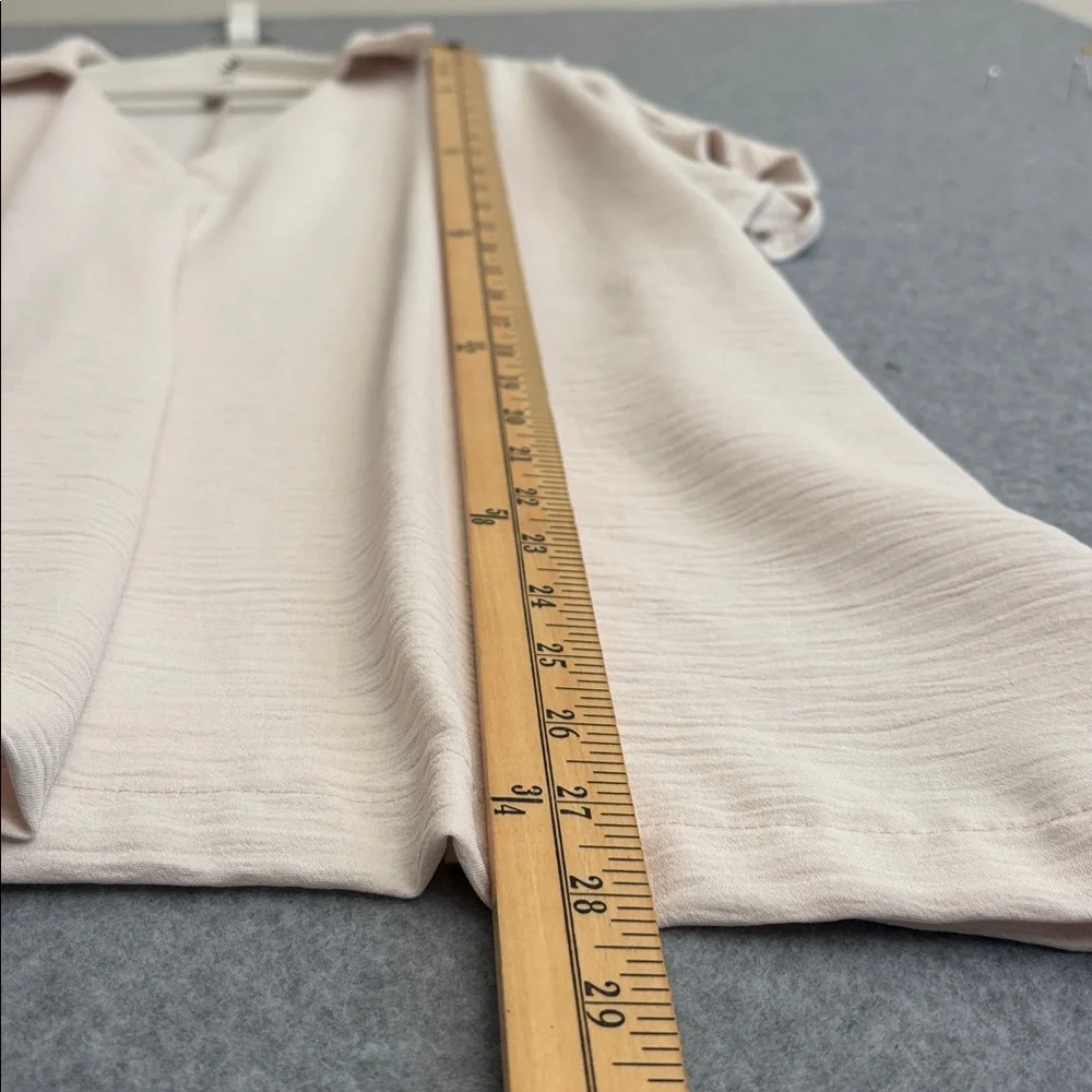 NEW! Woven Airflow Collared V-Neck Short Sleeve Top-L/XL Sand Beige - Picture 5 of 9